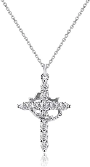 Paved Zircon Cross Rotated Crown Necklace,18K Gold Plated Rotating Crown Cross Pendant Necklace, Crystal Diamond Cross Necklace for Men Women