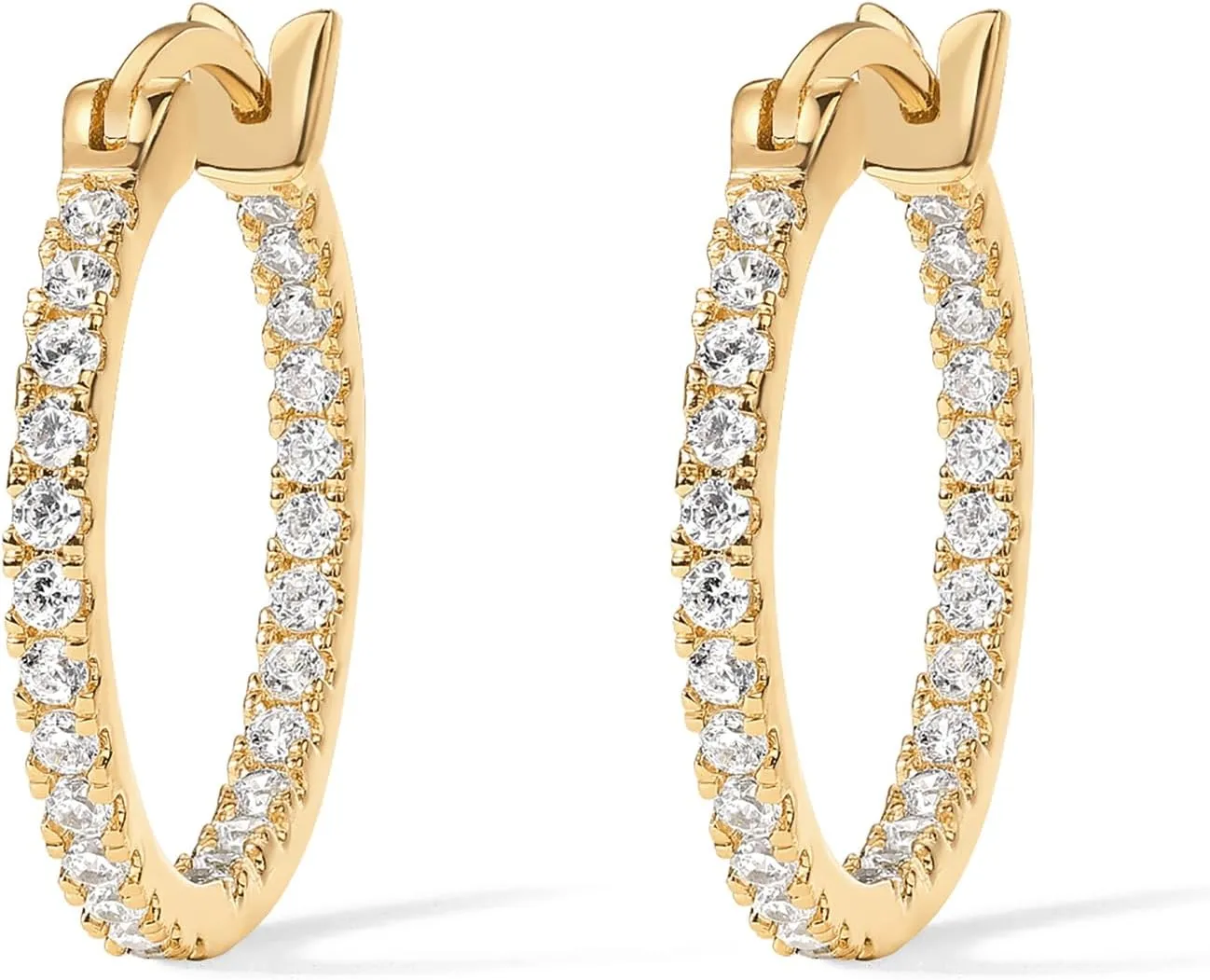 PAVOI 14K Gold Plated 925 Sterling Silver Post Cubic Zirconia Hoop Earrings 30/15mm