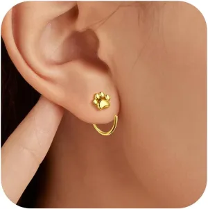 Paw Print Earring Half Hoop Earrings for Women 925 Sterling Silver Open Huggie Hoop Earrings Cute Puppy Dog Cat Pet Huggie Earring C Hoop Comfy Earrings Hypoallergenic for Wife Daughter Birthday Graduation Gifts