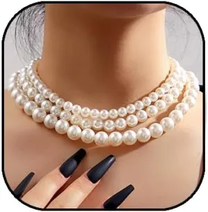 Pearl Choker Necklace for Women Layered Pearl Beaded Necklace Vintage Multilayer Pearl Necklace Wedding Party Prom Choker Necklace