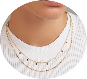 Pencros Herringbone Necklace For Women,14k Gold Plated Layered Gold Necklaces Dainty Gold Herringbone Necklace Figaro Paperclip Snake Chain Choker Necklace For Womens Simple Jewelry Gift