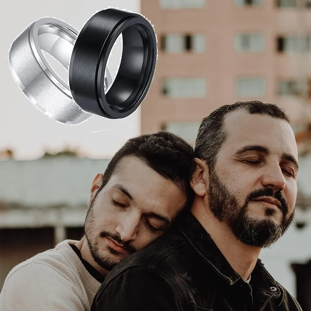Personalized Matching Spinner Rings for Couples Promise Rings for Him and Her Set Stainless Steel Matching Wedding Rings for Couples Set Black Custom Engraved Rings for Couples Tungsten Valentine's Day Jewelry Gift
