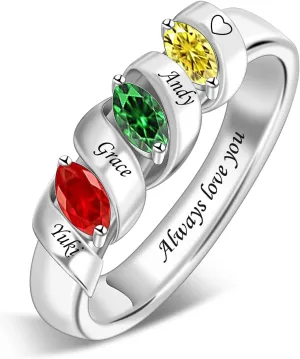 Personalized Mothers Ring with Simulated Birthstones Engraved 1-6 Family Names Mother's Day Rings Custom Family Rings for Women
