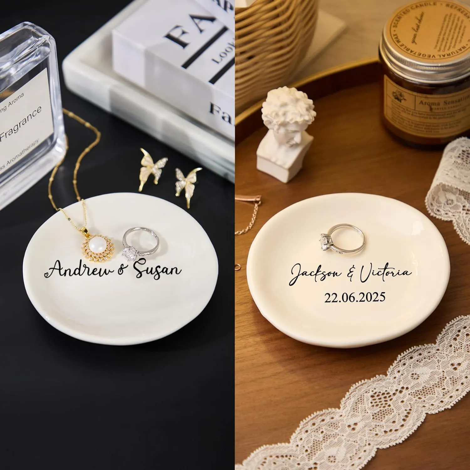 Personalized Mr & Mrs Jewelry Dish Ring Gift Circle Ceramic Jewelry Plate Ring Dish Ceramic Jewelry Tray Engagement Ring Tray Wedding Ring Holder Trinket Dish
