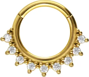 PIERCINGLINE Surgical Steel Segment Ring Clicker with 9 crystals hoop septum jewelry, nose ring, ear piercing in 4 colors