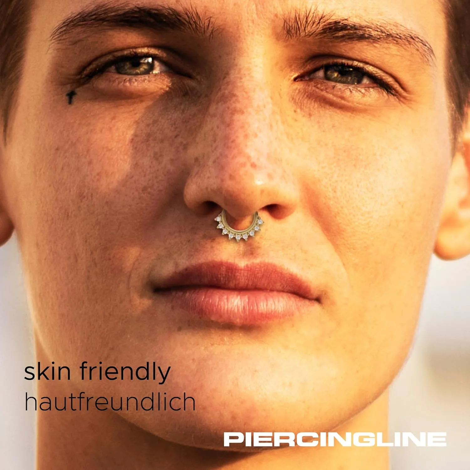 PIERCINGLINE Surgical Steel Segment Ring Clicker with 9 crystals hoop septum jewelry, nose ring, ear piercing in 4 colors