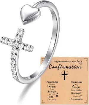 PINKDODO Adjustable Cross Ring for Teen Girl Confirmation Gifts for Teen Girls Women