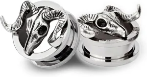 Plugs For Ears,Ear Tunnels1 Pair Goat Skull Ear Gauges Ears Plugs And Tunnels Stainless Steel Piercing Expander Stretchers Jewelry