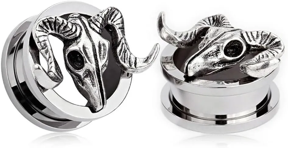 Plugs For Ears,Ear Tunnels1 Pair Goat Skull Ear Gauges Ears Plugs And Tunnels Stainless Steel Piercing Expander Stretchers Jewelry