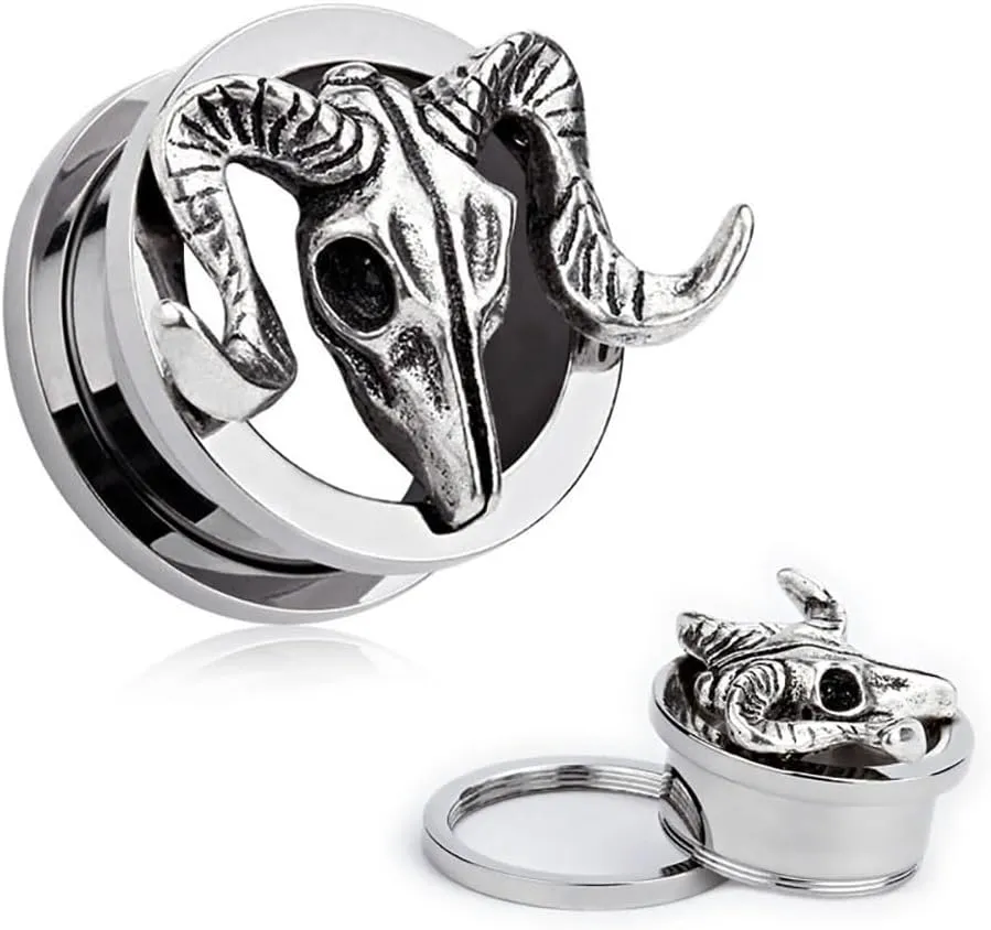 Plugs For Ears,Ear Tunnels1 Pair Goat Skull Ear Gauges Ears Plugs And Tunnels Stainless Steel Piercing Expander Stretchers Jewelry