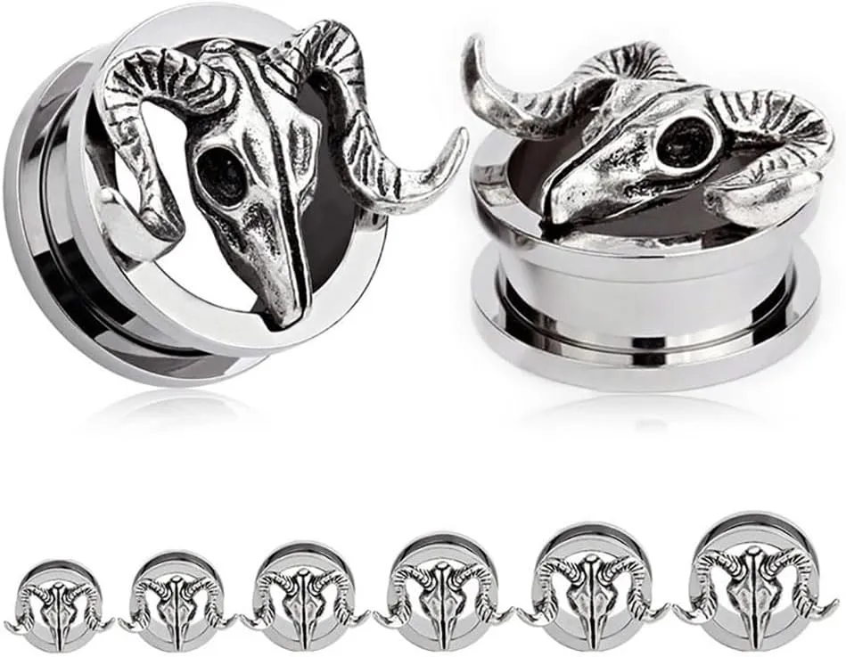 Plugs For Ears,Ear Tunnels1 Pair Goat Skull Ear Gauges Ears Plugs And Tunnels Stainless Steel Piercing Expander Stretchers Jewelry