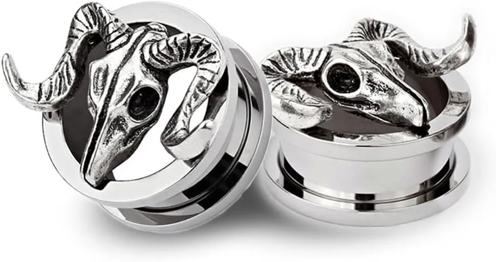 Plugs For Ears,Ear Tunnels1 Pair Goat Skull Ear Gauges Ears Plugs And Tunnels Stainless Steel Piercing Expander Stretchers Jewelry