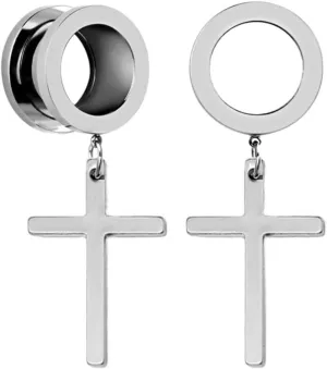Plugs For Ears,Ear Tunnels1 Pair Minimalist Cross Ear Gauges Hypoallergenic Stainless Steel Ear Tunnels Plugs Piercing Expander Fashion Body Jewelry