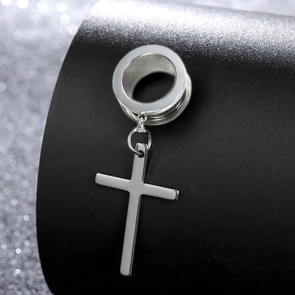 Plugs For Ears,Ear Tunnels1 Pair Minimalist Cross Ear Gauges Hypoallergenic Stainless Steel Ear Tunnels Plugs Piercing Expander Fashion Body Jewelry