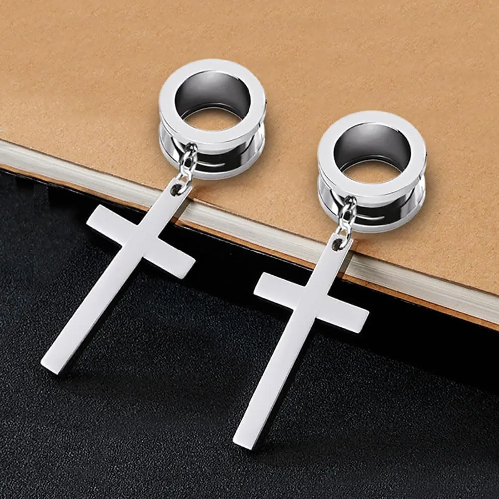 Plugs For Ears,Ear Tunnels1 Pair Minimalist Cross Ear Gauges Hypoallergenic Stainless Steel Ear Tunnels Plugs Piercing Expander Fashion Body Jewelry