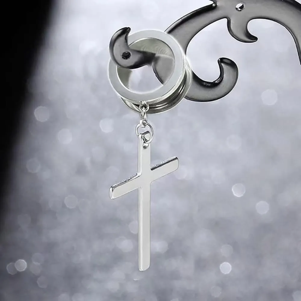 Plugs For Ears,Ear Tunnels1 Pair Minimalist Cross Ear Gauges Hypoallergenic Stainless Steel Ear Tunnels Plugs Piercing Expander Fashion Body Jewelry