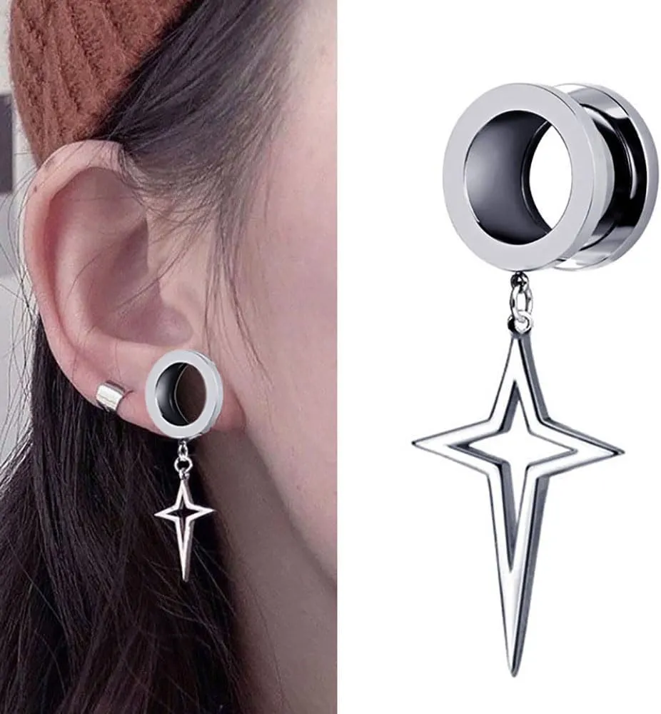 Plugs For Ears,Ear Tunnels1 Pair Silver Meteor Pendant Dangle Ear Plugs Tunnels Gauges Hypoallergenic Stainless Steel Piercing Body Jewelry
