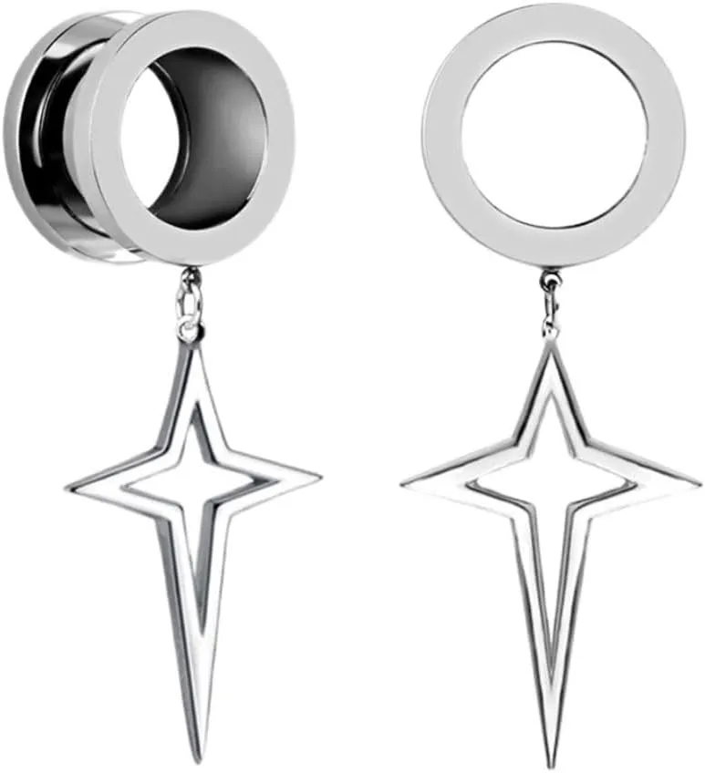 Plugs For Ears,Ear Tunnels1 Pair Silver Meteor Pendant Dangle Ear Plugs Tunnels Gauges Hypoallergenic Stainless Steel Piercing Body Jewelry