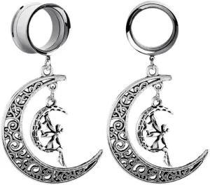 Plugs For Ears,Ear Tunnels1 Pairs Stainless Steel Moon Angel Pendant Screw Ear Tunnels Plugs Expander Stretcher Earrings Body Piercing Jewelry