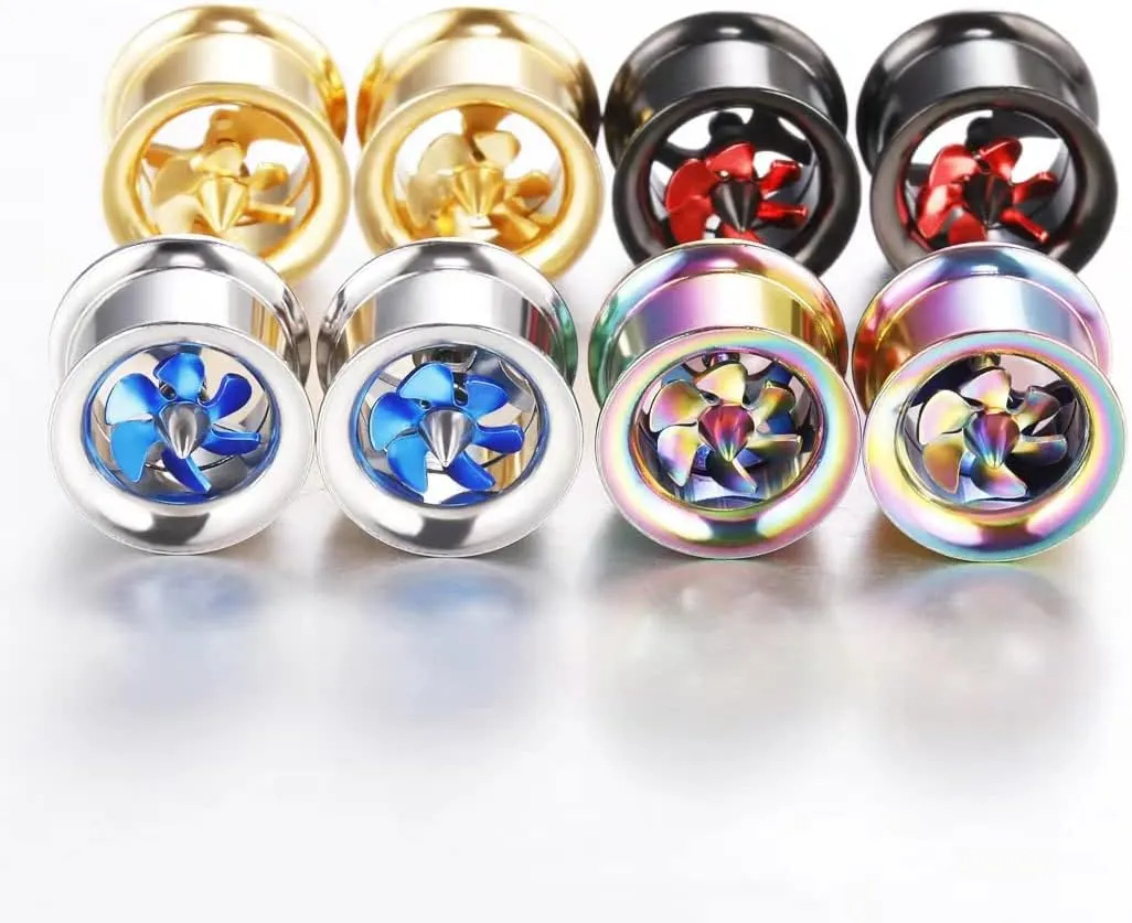 Plugs For Ears,Ear Tunnels2 PCS Fashion Windmill Turbine Stainless-Steel Ear Plugs Tunnels Gauges Stretcher Piercings 8m-20mm