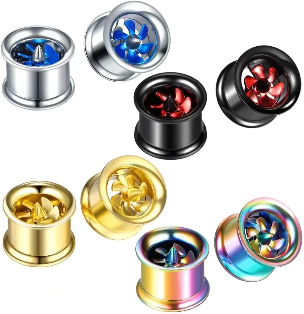 Plugs For Ears,Ear Tunnels2 PCS Fashion Windmill Turbine Stainless-Steel Ear Plugs Tunnels Gauges Stretcher Piercings 8m-20mm
