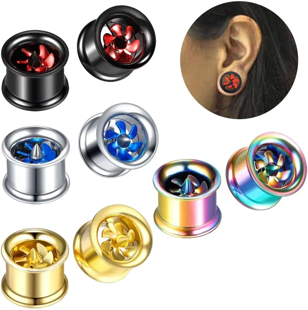 Plugs For Ears,Ear Tunnels2 PCS Fashion Windmill Turbine Stainless-Steel Ear Plugs Tunnels Gauges Stretcher Piercings 8m-20mm