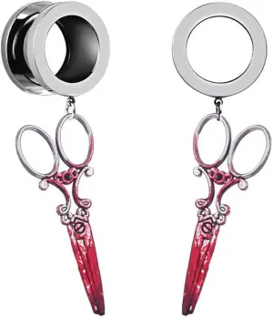 Plugs For Ears,Ear TunnelsHalloween Print Scissors Shape Dangle Ear Tunnels Plug Stainless Steel Double Flare Gauge Ears Expander Flesh Tunnels Piercing for Men Women 6mm-25mm