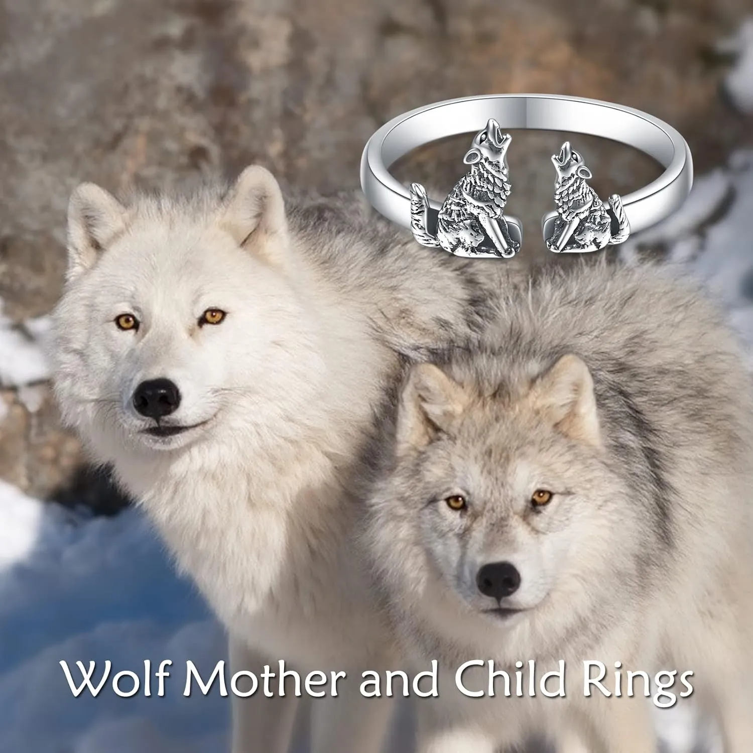 POPKIMI Wolf Rings Opal Sterling Silver Wolf Rings for Women Opal Moon Wolf Jewelry Wolves Gifts Howling Wolf Rings Charm Jewelry for Wolf Lover Women Men Mom Friends Birthday