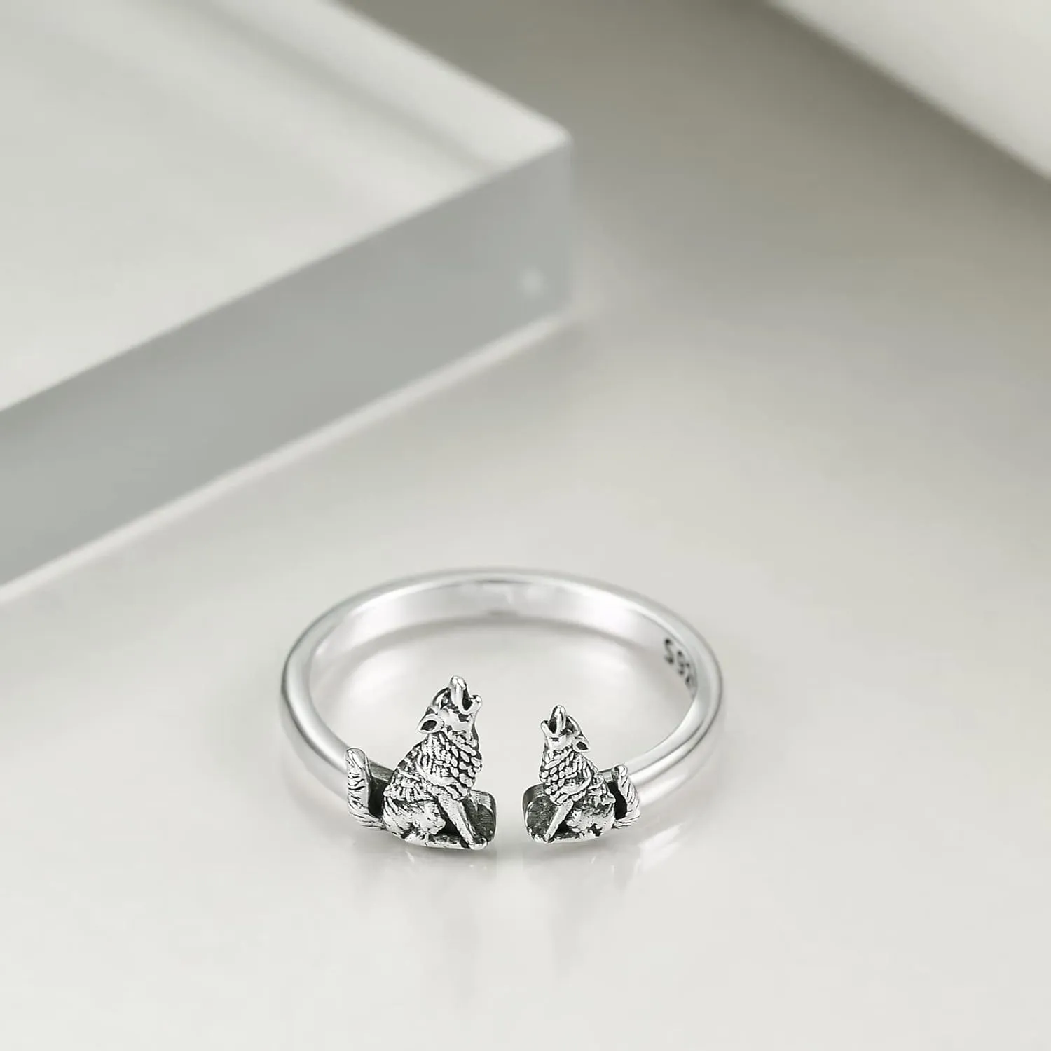 POPKIMI Wolf Rings Opal Sterling Silver Wolf Rings for Women Opal Moon Wolf Jewelry Wolves Gifts Howling Wolf Rings Charm Jewelry for Wolf Lover Women Men Mom Friends Birthday