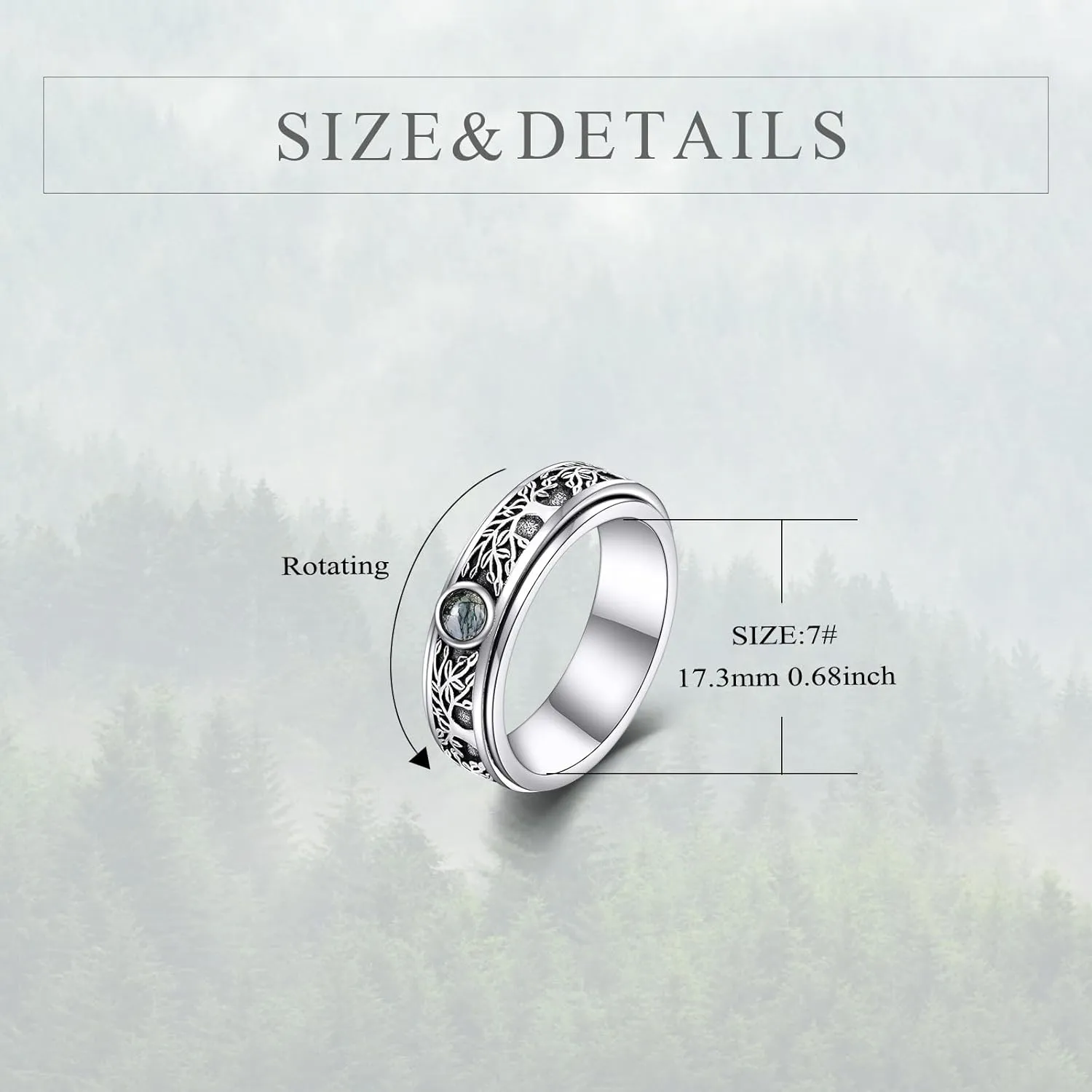 POPLYKE Sterling Silver Anxiety Spinner Rings Fidget Rotatable Mood Rings for Women Men Relieve Worry Stress Gift