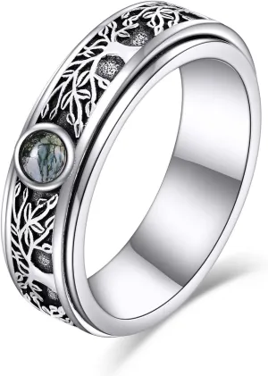POPLYKE Sterling Silver Anxiety Spinner Rings Fidget Rotatable Mood Rings for Women Men Relieve Worry Stress Gift