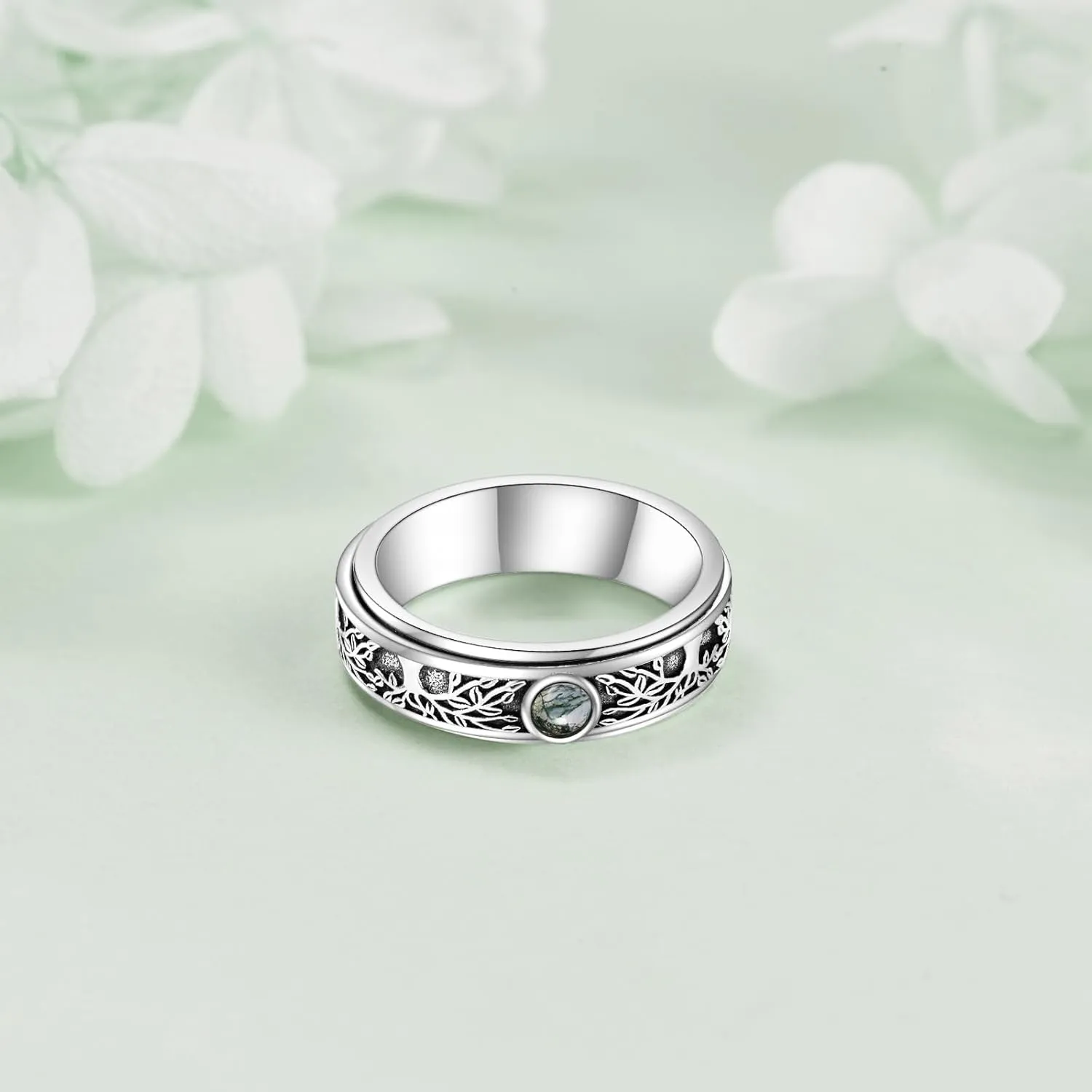 POPLYKE Sterling Silver Anxiety Spinner Rings Fidget Rotatable Mood Rings for Women Men Relieve Worry Stress Gift