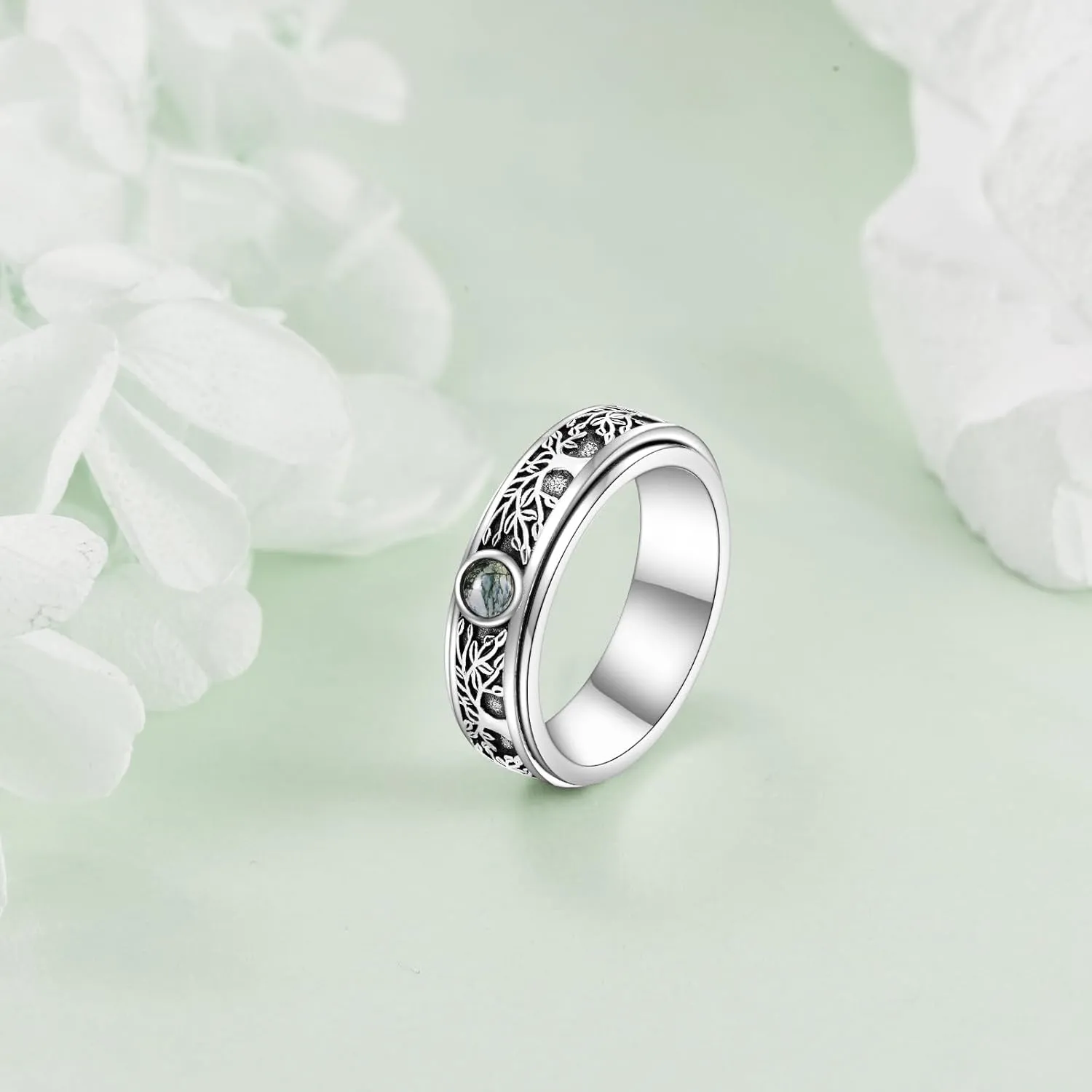 POPLYKE Sterling Silver Anxiety Spinner Rings Fidget Rotatable Mood Rings for Women Men Relieve Worry Stress Gift