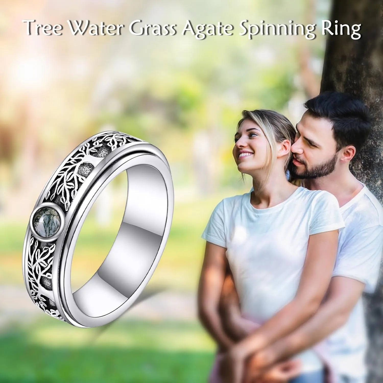 POPLYKE Sterling Silver Anxiety Spinner Rings Fidget Rotatable Mood Rings for Women Men Relieve Worry Stress Gift