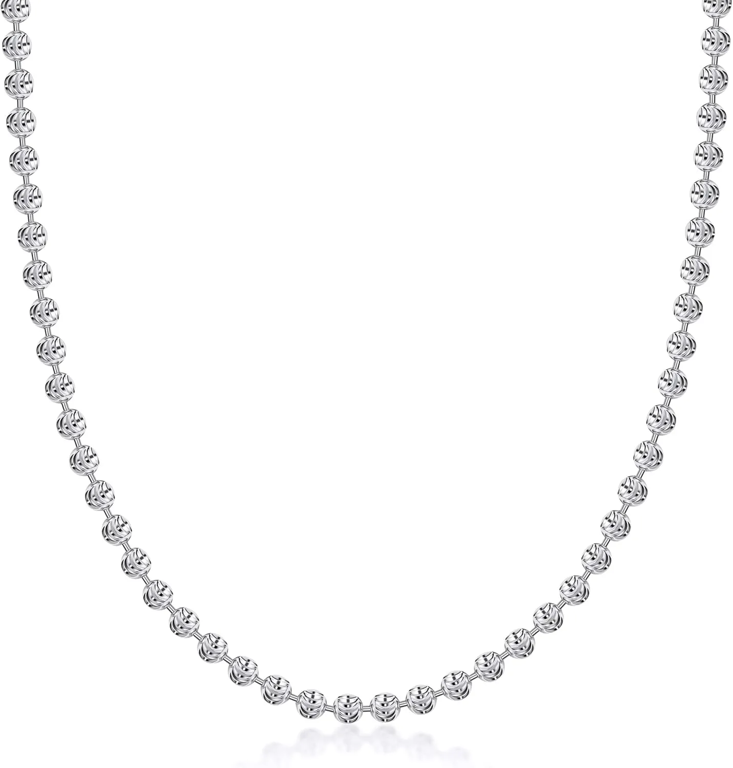 PORI JEWELERS 925 Sterling Silver 3mm, 4mm, 5mm Moon Cut Bead Chain Necklace - Made in Italy - Yellow, Silver