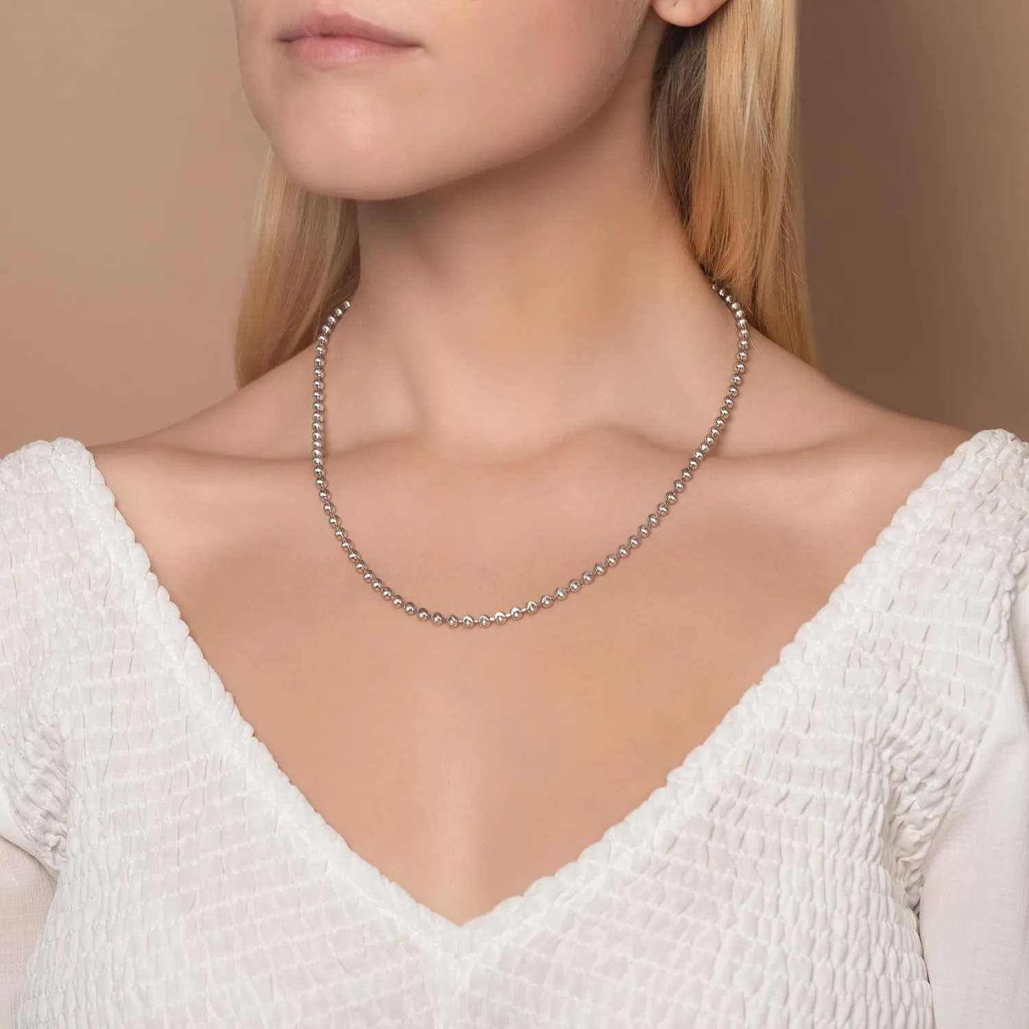 PORI JEWELERS 925 Sterling Silver 3mm, 4mm, 5mm Moon Cut Bead Chain Necklace - Made in Italy - Yellow, Silver