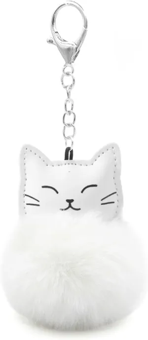 POYAMUSE Fluffy Cat Pom Pom Ball Keychain - Cute Kitty Plush Ball Accessory Keyring for Women Bag Decoration