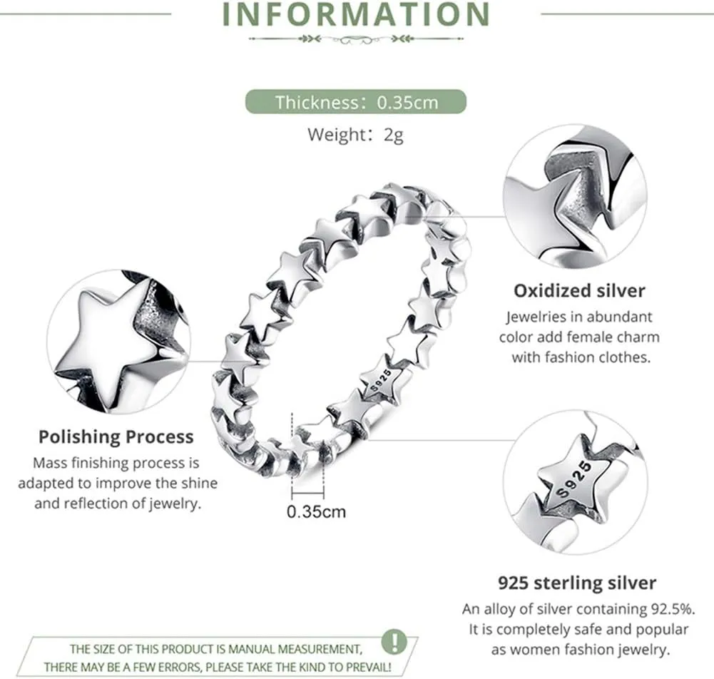Presentski 925 Sterling Silver Star Ring Stackable Rings Eternity Promise Rings for her