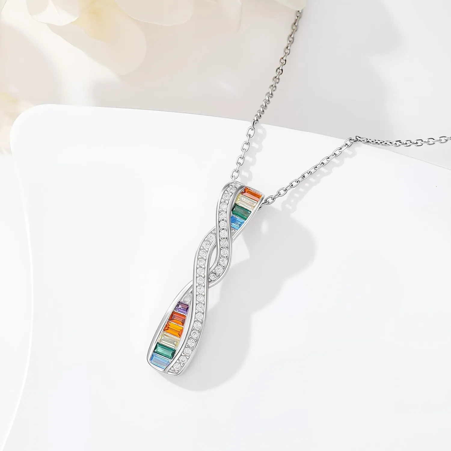 Pride Necklace Gifts for Women Men 925 Sterling Silver Rainbow Pride Pendant LGBT Gay Necklace Jewelry Gifts for Lesbian