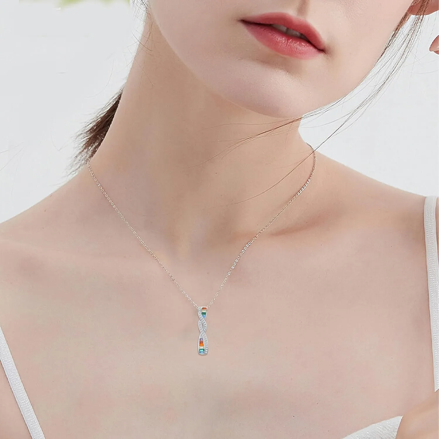 Pride Necklace Gifts for Women Men 925 Sterling Silver Rainbow Pride Pendant LGBT Gay Necklace Jewelry Gifts for Lesbian