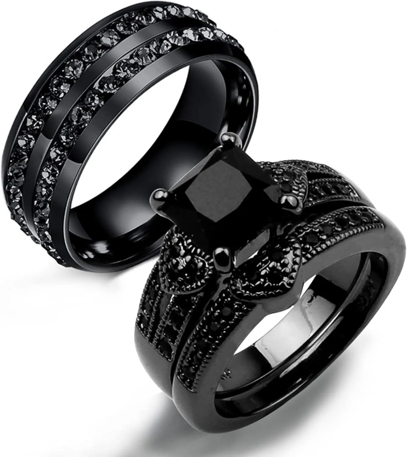Promise Rings for Couples Black, Cubic Zirconia Wedding Band Unisex Size 5-13, Stainless Steel Rings Stainless Steel for Father's Day