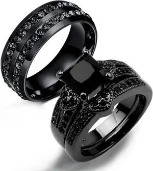 Promise Rings for Couples Black, Cubic Zirconia Wedding Band Unisex Size 5-13, Stainless Steel Rings Stainless Steel for Father's Day