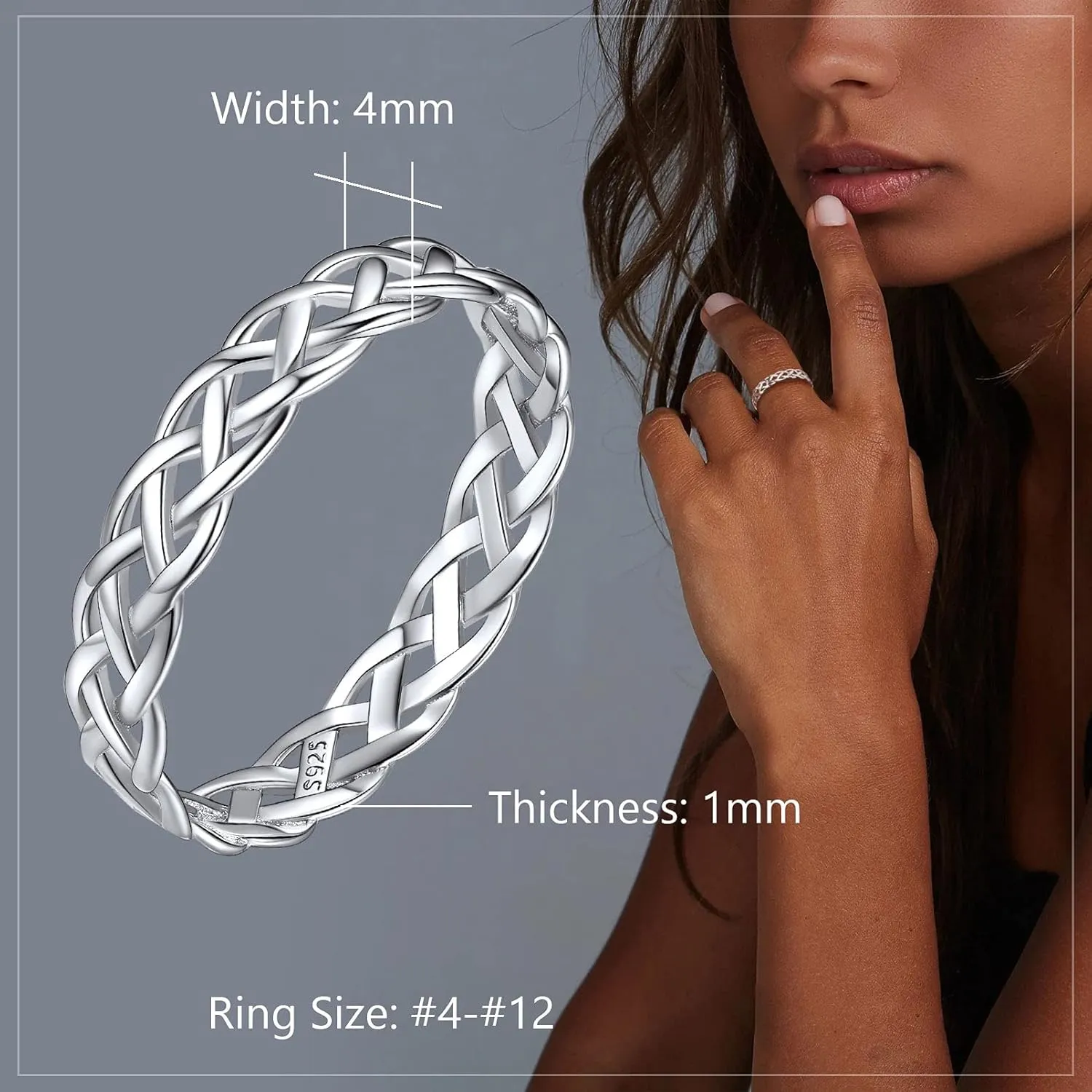 PROSILVER 925 Sterling Silver Rings for Women, 2mm/3mm Wedding Band, Dainty Triple Rings, Cuban Link, Celtic Knot, Comfort Fit, #4-#12, Boxed