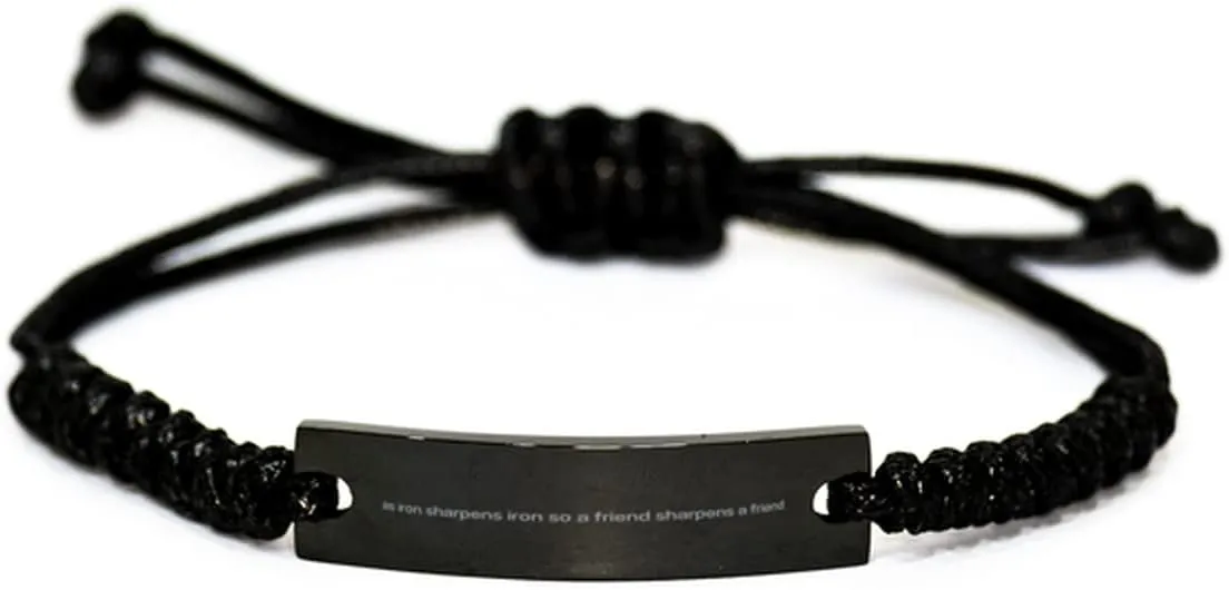 Proverbs 27 Friendship Bracelet - 'As Iron Sharpens Iron So A Friend Sharpens A Friend' - Adjustable Black Cord Bracelet - Inspirational Gift for Friends, Mentors, and Christian Baptism Encouragement