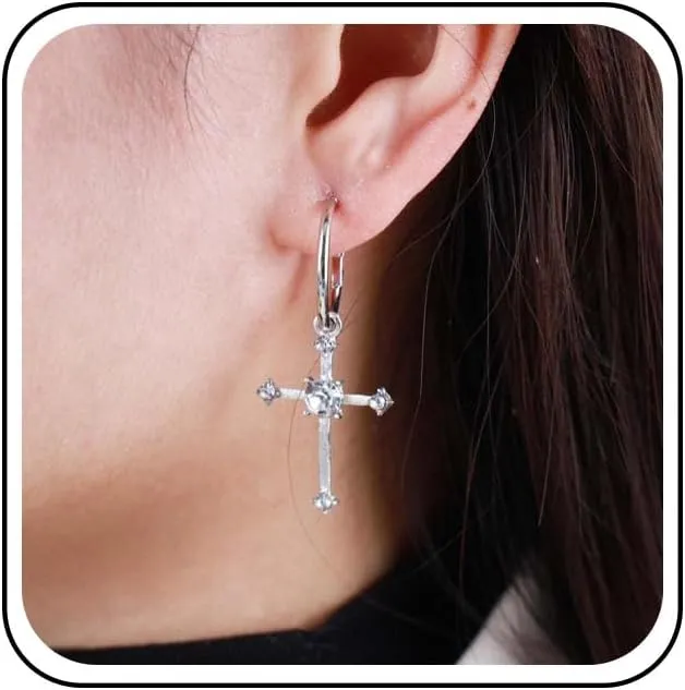 Punk Cross Hoop Earrings Crystal Cross Dangle Earrings Silver Faith Cross Earrings Cz Cross Huggie Hoop Earrings Jewelry for Women