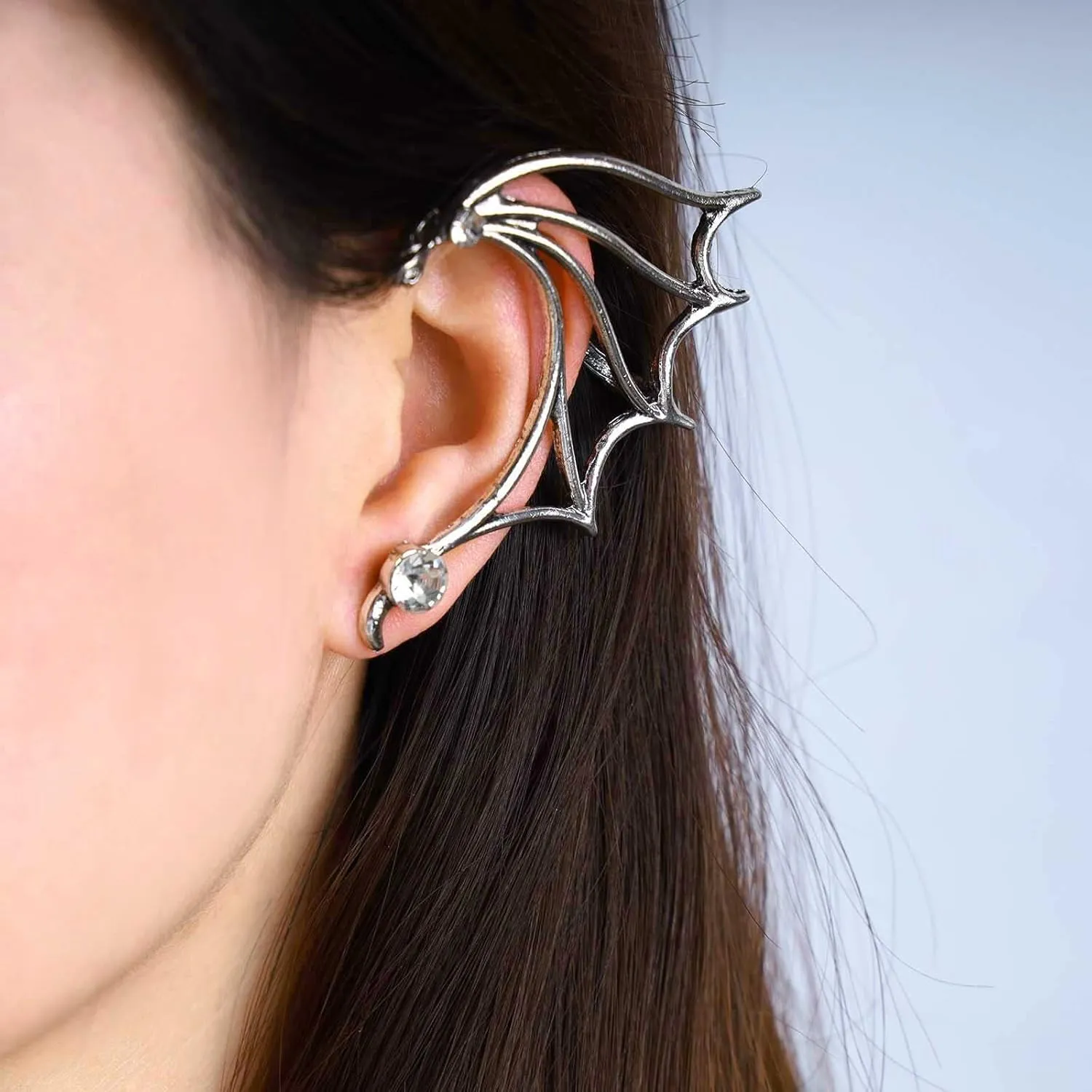Punk Wings Ear Wrap Earrings Dragon's Wing Ear Cuff Earrings Hollow Wings Ear Climber Earrings Gothic Cz Crystal Ear Crawler Earrings Jewelry for Women and Girls