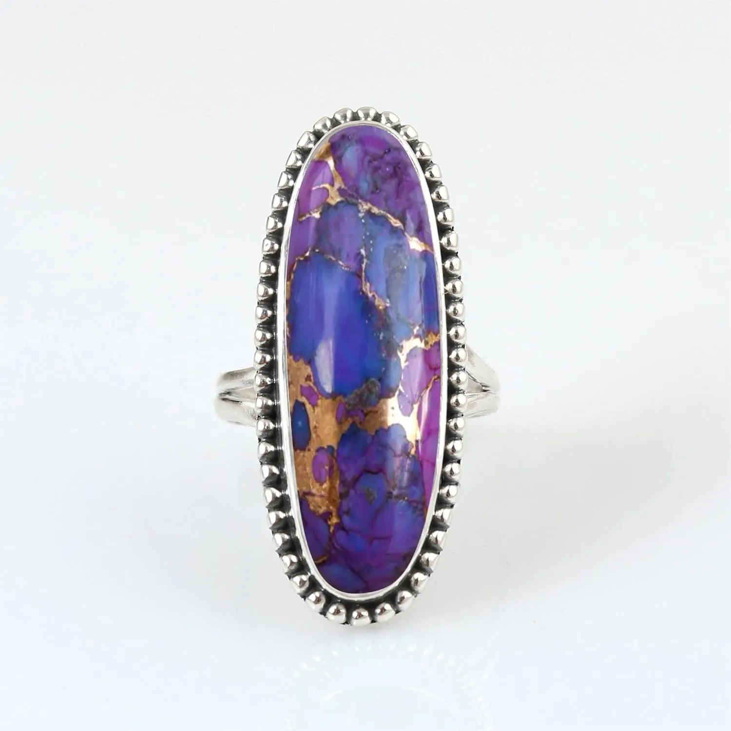 Purple Copper Turquoise Gemstone Ring 925 Sterling Silver Handmade Long Oval Designer Ring For Women Wedding Gift For Her By NKG (Purple Turquoise)