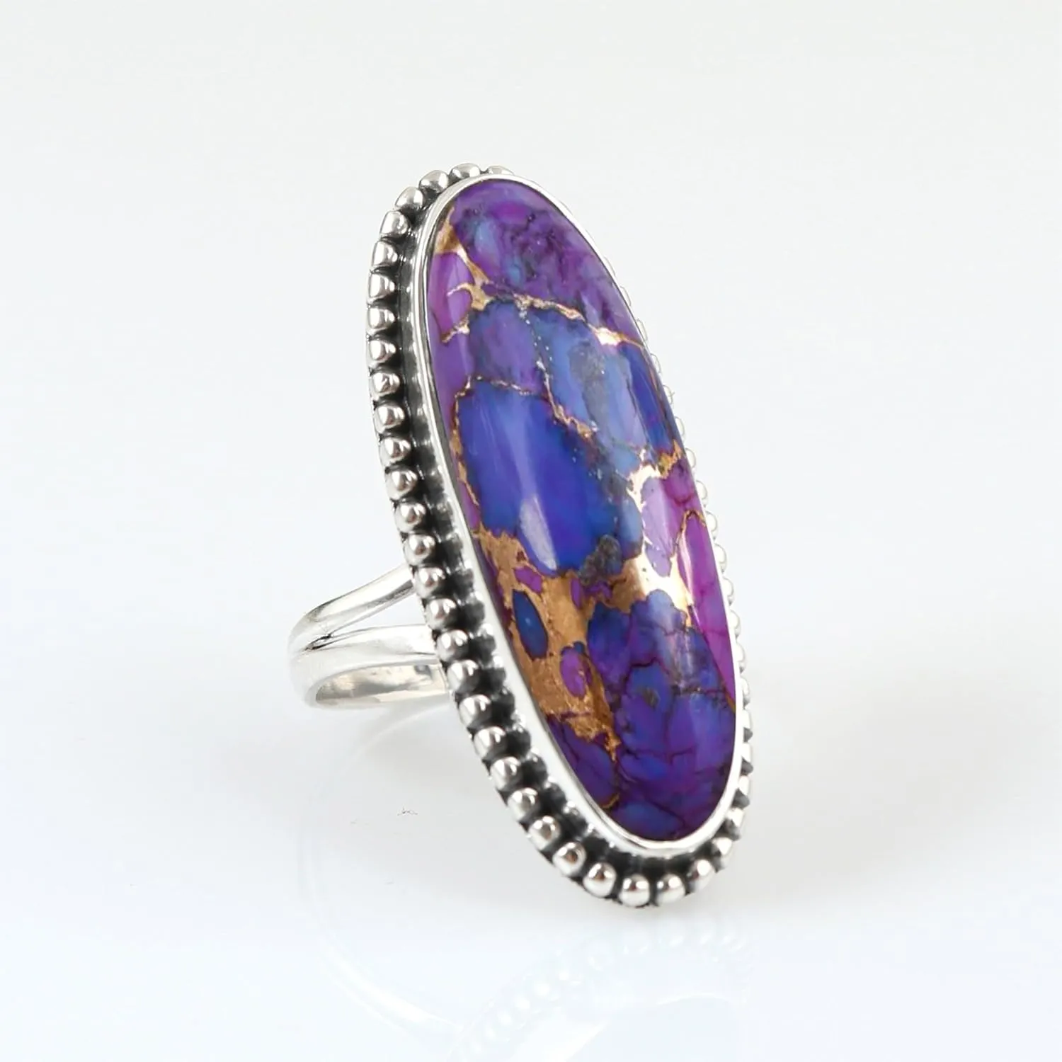 Purple Copper Turquoise Gemstone Ring 925 Sterling Silver Handmade Long Oval Designer Ring For Women Wedding Gift For Her By NKG (Purple Turquoise)