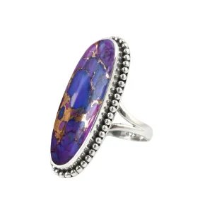 Purple Copper Turquoise Gemstone Ring 925 Sterling Silver Handmade Long Oval Designer Ring For Women Wedding Gift For Her By NKG (Purple Turquoise)