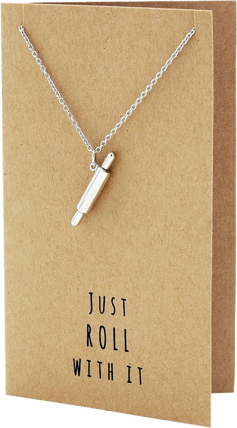 quan jewelry Rolling Pin Necklace, Gifts for Chefs, Gifts for Bakers Mom & Cooking Lovers, Kitchen Stainless Steel Pastry Maker, Gifts for Mom on Mother's Day & Christmas - Handmade (Style 2)
